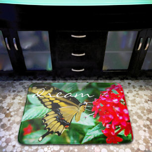 Tapis De Bain Papillon noir jaune Photographie Rêve Script