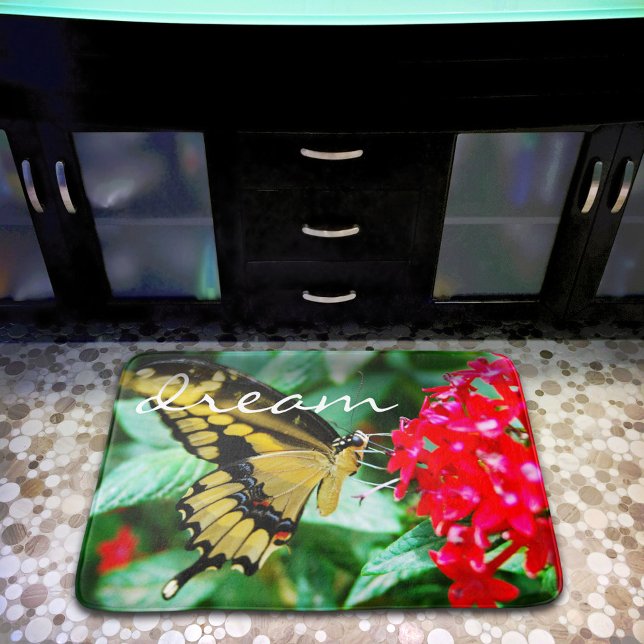 Tapis De Bain Papillon noir jaune Photographie Rêve Script  (Créateur téléchargé)