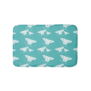Tapis De Bain Papillon Turquoise et Motif blanc