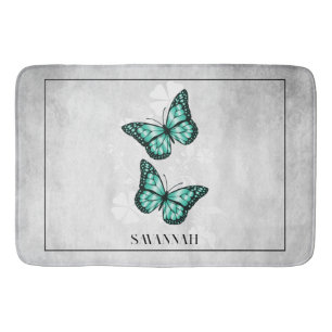 Tapis De Bain Papillon turquoise Floral Mat de bain personnalisé