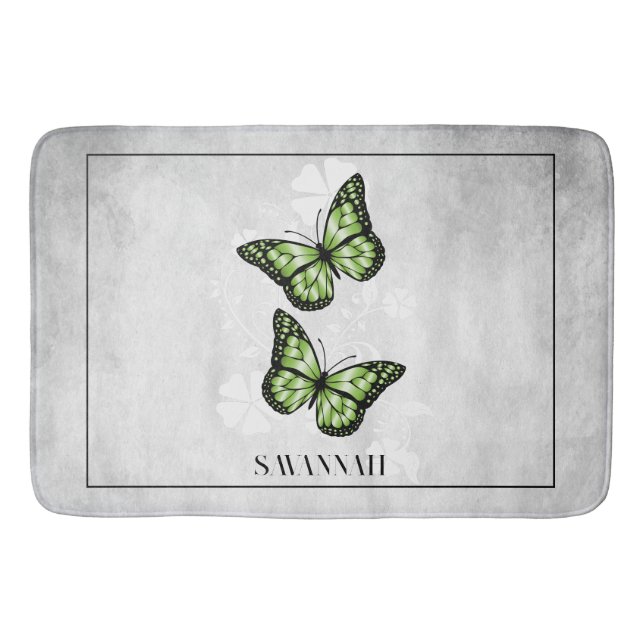 Tapis De Bain Papillon vert Floral Mat de bain personnalisé (Devant)