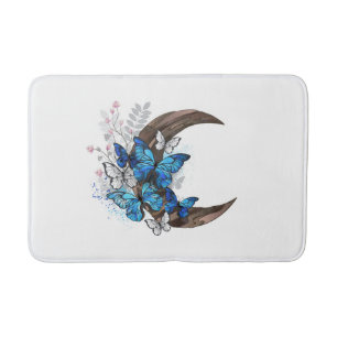Tapis De Bain Papillons bleus sur croissant en bois