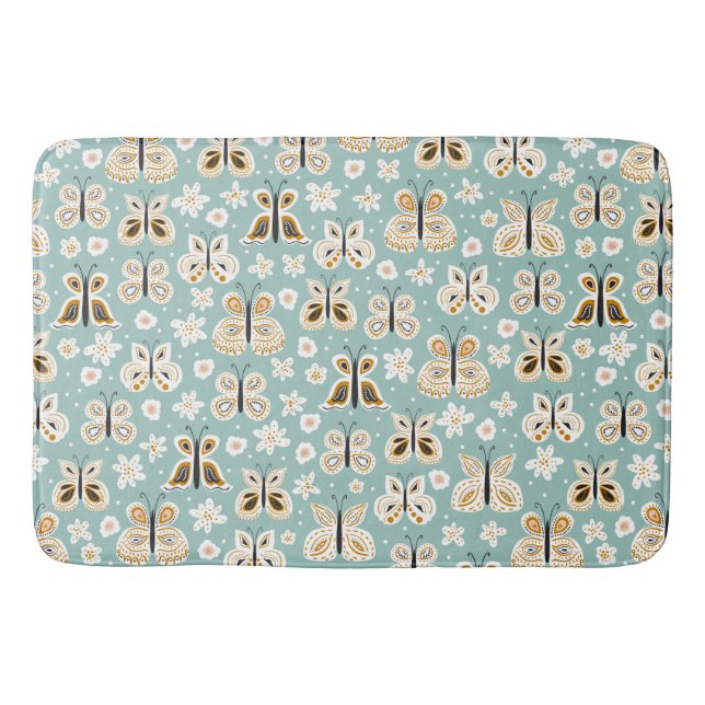 Tapis De Bain Papillons d'art populaire rétro (Devant)