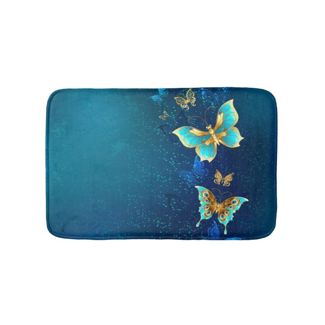 Tapis De Bain Papillons d'or sur un Arrière - plan bleu (Devant)