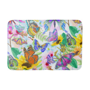 Tapis De Bain Papillons et fleurs