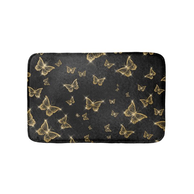Tapis De Bain Papillons glamés à étincelles d'or (Devant)