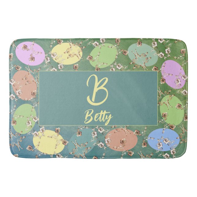 Tapis De Bain Pâques Gris pâle Pastel Oeufs et Roses (Devant)