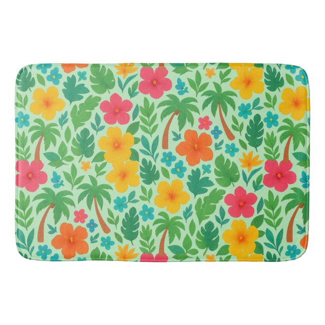 Tapis De Bain Paradis tropical - Palm Feuilles & Hibiscus Motif (Devant)