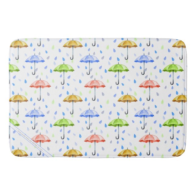 Tapis De Bain Parapluies colorées et gouttes de pluie tombent (Devant)