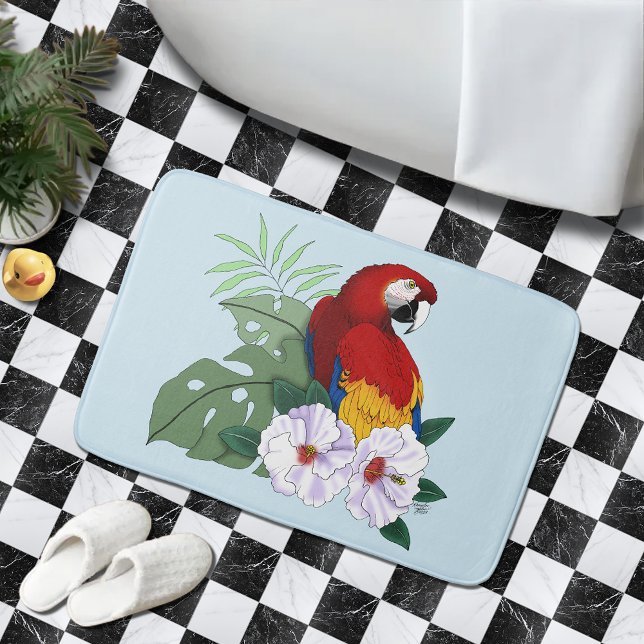 Tapis De Bain Parrot floral rouge Macaw Tropical Bird (Créateur téléchargé)