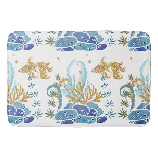 Tapis De Bain Parties scintillant d'algues de poissons Bleu Océa (Devant)