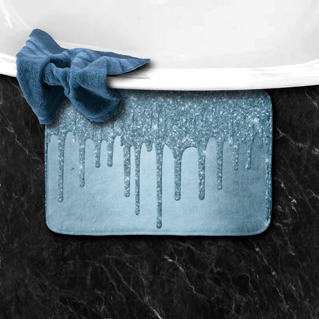 Tapis De Bain Parties scintillant de glace à goutte | Blue Faux  (Créateur téléchargé)