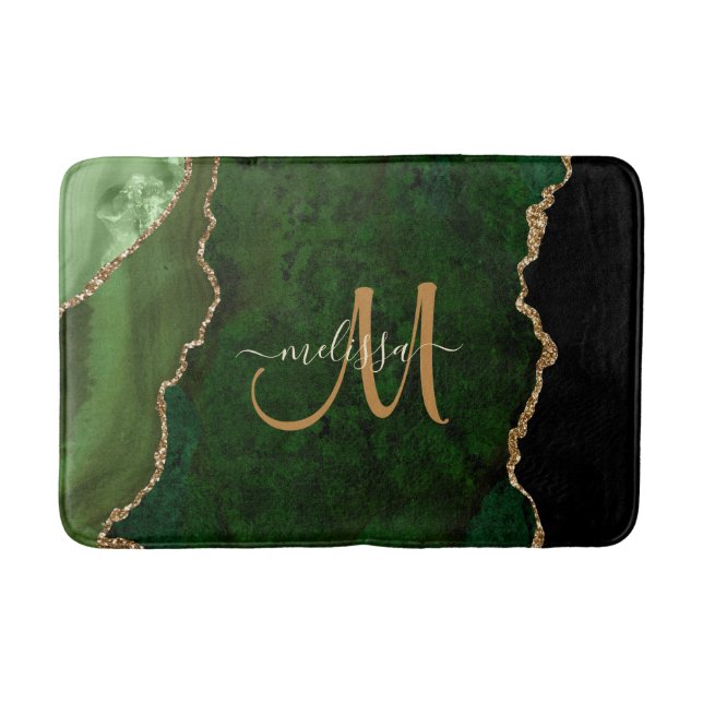 Tapis De Bain Parties scintillant d'or vert chic Agate Monogramm (Devant)