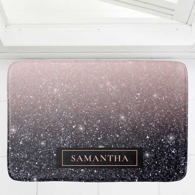 Tapis De Bain Parties scintillant moderne noire et rose Étincell (Créateur téléchargé)