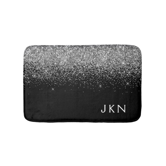 Tapis De Bain Parties scintillant noire argent Monogramme Nom de (Devant)