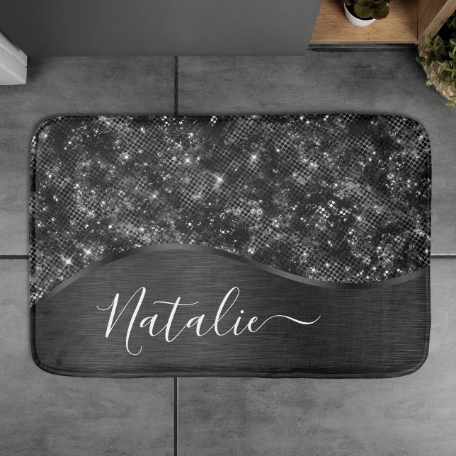 Tapis De Bain Parties scintillant noire métallique personnalisée (Créateur téléchargé)