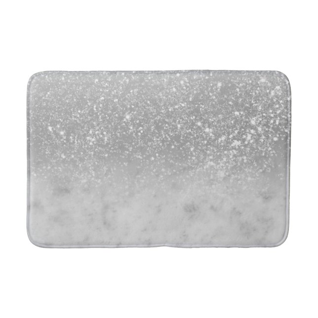 Tapis De Bain Parties scintillant Silver Ombre Marbre blanc Glam (Devant)