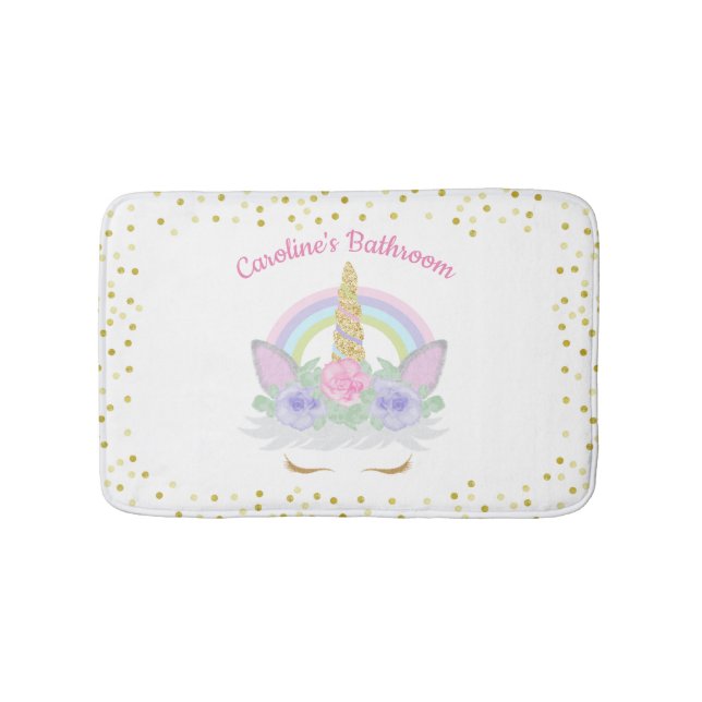 Tapis De Bain Parties scintillant Unicorn rose & or Rainbow Girl (Devant)