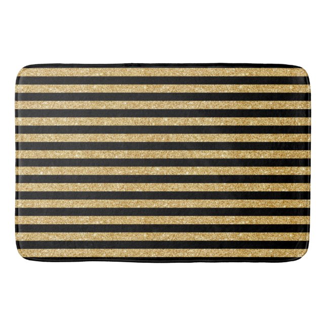 Tapis De Bain Parties scintillantes élégantes d'or et motif noir (Devant)