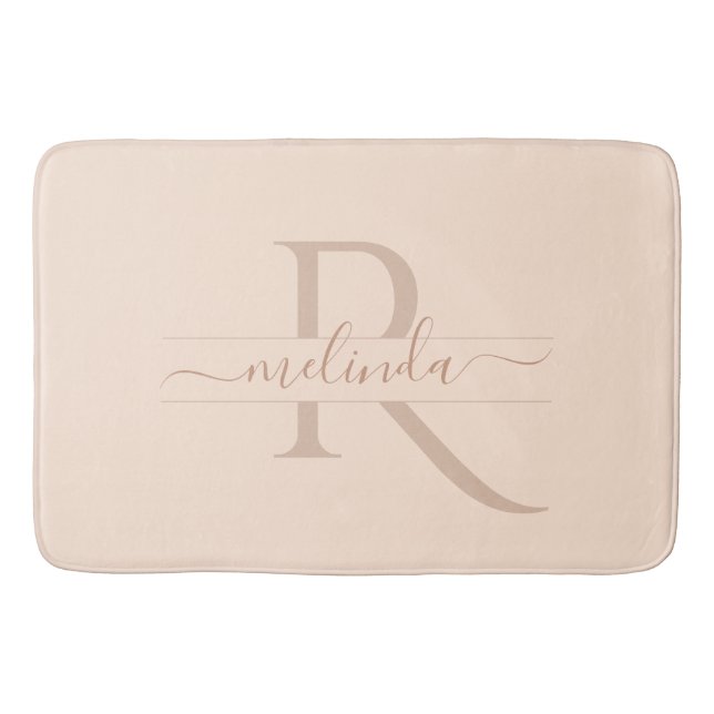 Tapis De Bain Pastel Blush rose Élégant Monogramme Nom Chic (Devant)