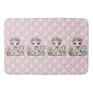 Tapis De Bain Pastel Kawaii Unicorne Mère Fille Duo Rose