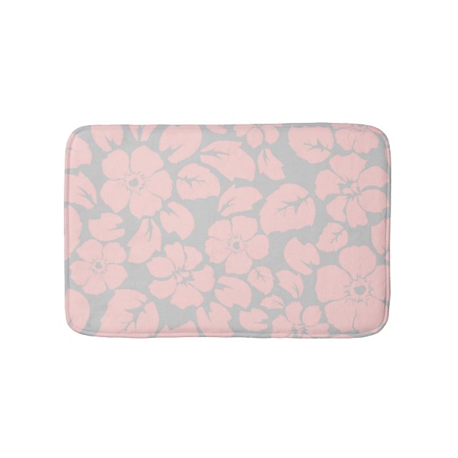 Tapis De Bain Pastel Pink and Grey Floral Monogram (Devant)