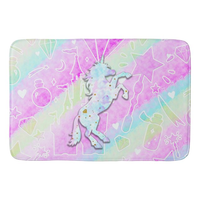 Tapis De Bain Pastel Rainbow Diamonds & Stars Magique Unicorn (Devant)