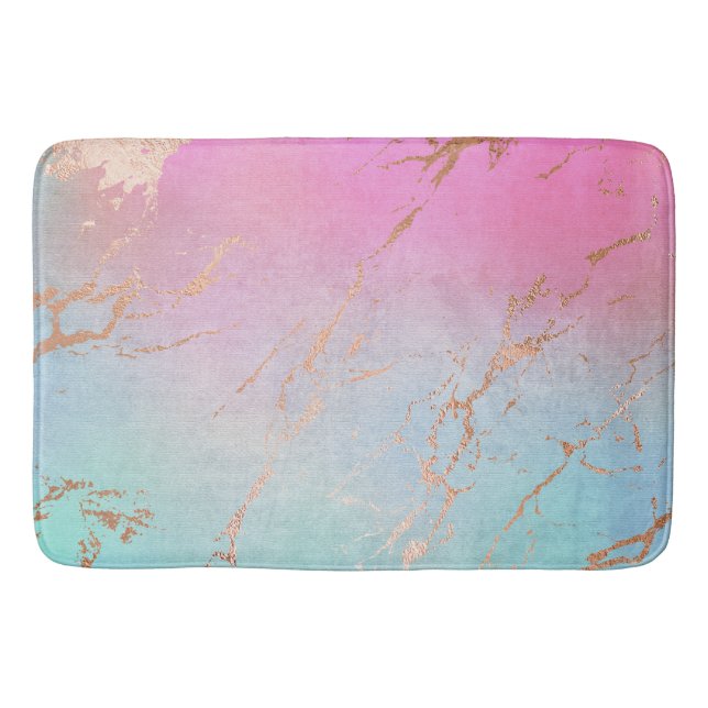 TAPIS DE BAIN PASTEL ROSE OR MARBRE MOTIF BAIN MAT (Devant)