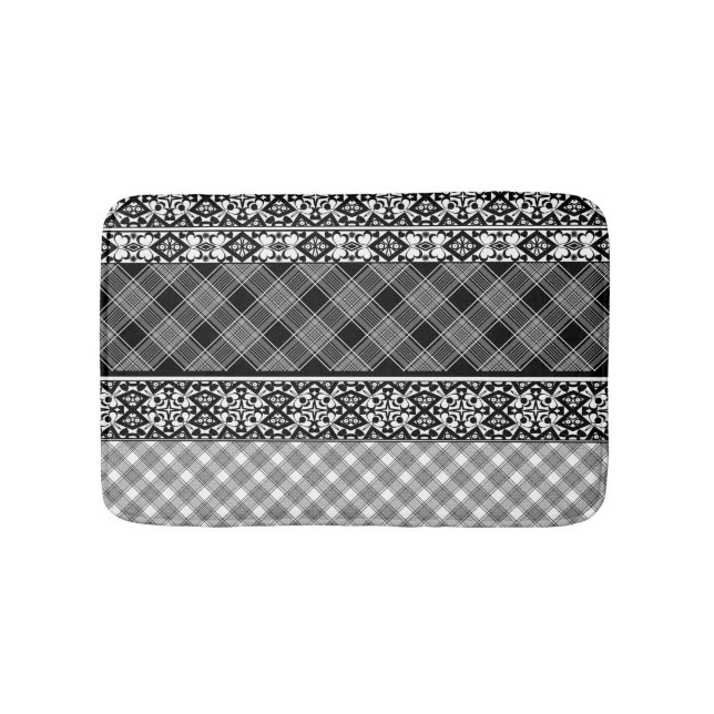 Tapis De Bain Patchwork rayé noir et blanc avec dentelle (Devant)