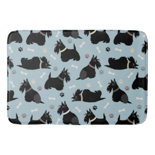 Tapis De Bain Pâtes de Terrier écossais noir et chauve-souris d'