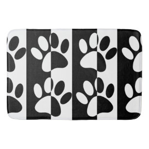 Tapis De Bain Patrouilles Et Rayures De Chien Noir Et Blanc