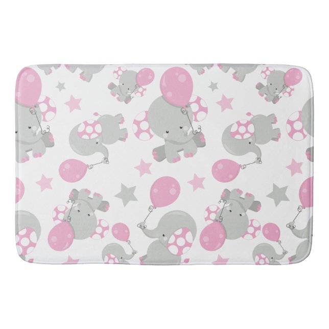 Tapis De Bain Pattern of Elephants, Cute Elephants - Pink Gray (Devant)