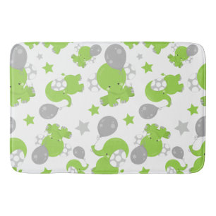 Tapis De Bain Pattern of Green Elephants, Cute Elephants, stars