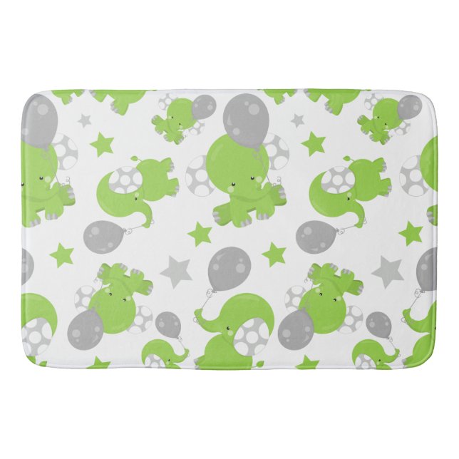 Tapis De Bain Pattern of Green Elephants, Cute Elephants, stars (Devant)