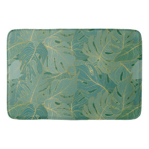 Tapis De Bain Paume vert et or feuille motif