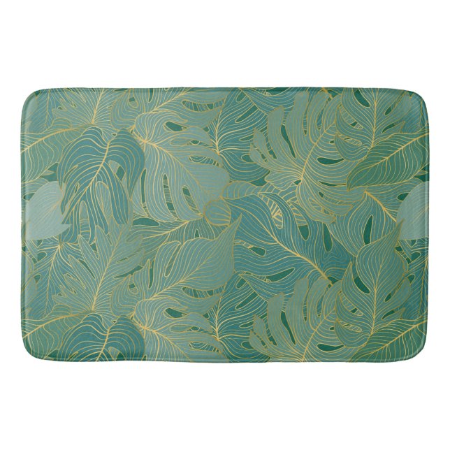 Tapis De Bain Paume vert et or feuille motif (Devant)