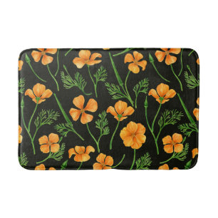 Tapis De Bain Pavot de Californie, fleurs d'été, orange wil