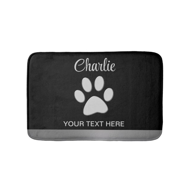 Tapis De Bain Paw Chien Argent sur arrière - plan noir (Devant)