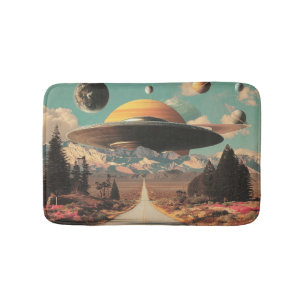 Tapis De Bain Paysage surréaliste avec route, OVNI et Saturne