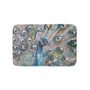 Tapis De Bain Peacock Aquarelle Peinture Oiseaux Bain Mat