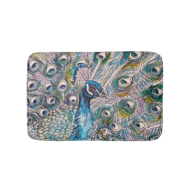Tapis De Bain Peacock Aquarelle Peinture Oiseaux Bain Mat (Devant)