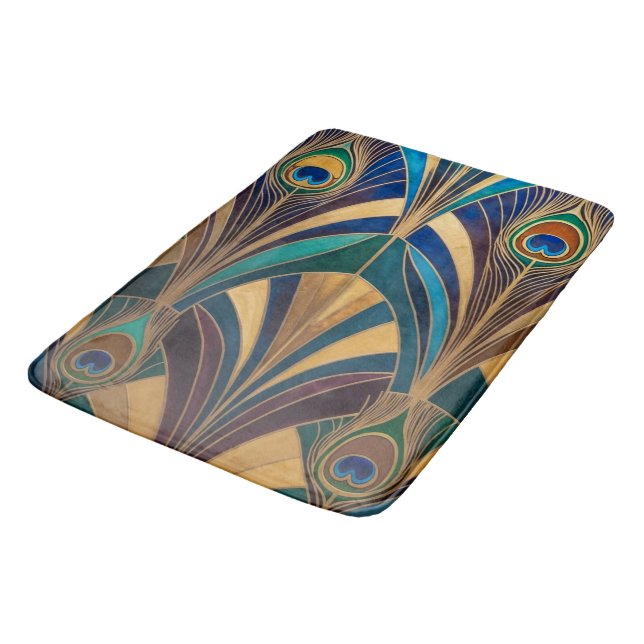 Tapis De Bain Peacock Jewel Tone Art Deco Feather (Angle)