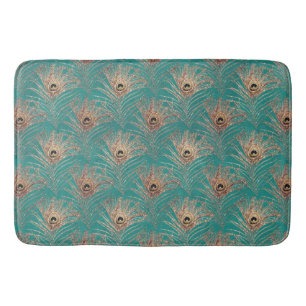 Tapis De Bain Peacock motif parties scintillant or turquoise élé