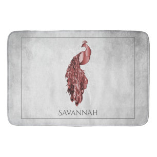 Tapis De Bain Peacock Rouge Elégant Cuisine de bain personnalisé