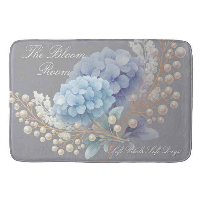 Tapis De Bain Pearl Blush Powder Blue Hydrangea Aquarelle (Devant)