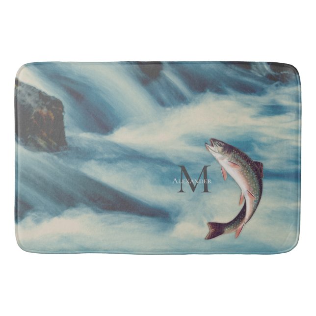 Tapis De Bain Pêche à la truite pêcheur Blue River Monogramme (Devant)