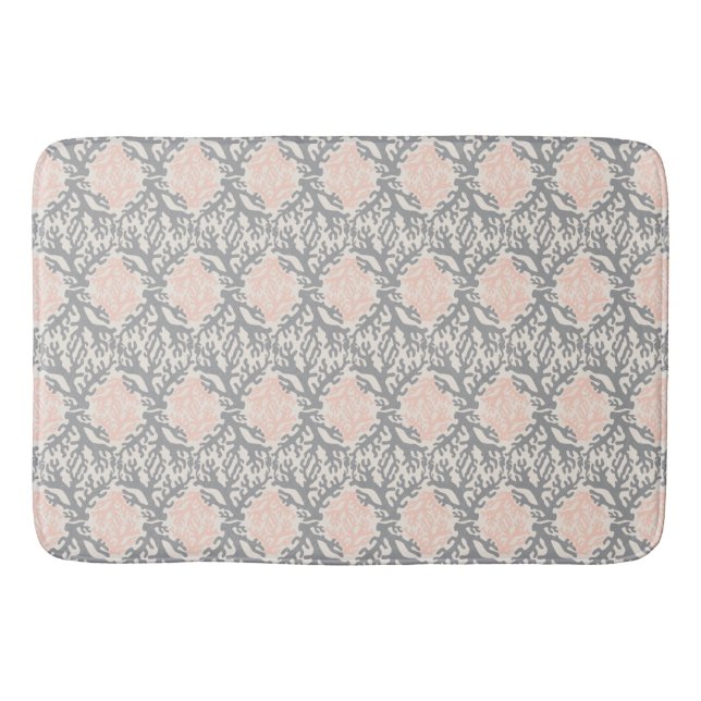 Tapis De Bain Pêche et grise Corail Damas Patte de bain Mat (Devant)