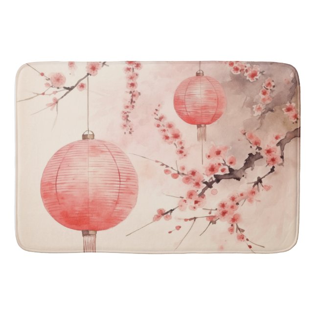 Tapis De Bain Pêcher lanternes japonaises Les fleurs de Sakura (Devant)