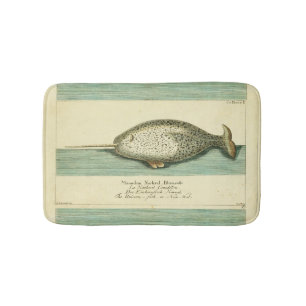 Tapis De Bain Peinture à l'aquarelle de baleine ancienne Narwhal
