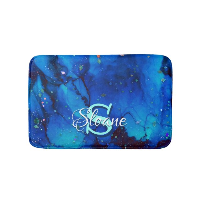 Tapis De Bain Peinture à l'encre d'alcool sous-marine bleu profo (Devant)